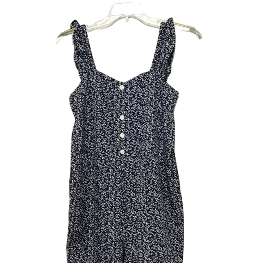 Shein Navy Blue Jumpsuit w/Dainty White Flowers Ankle Length sz 6